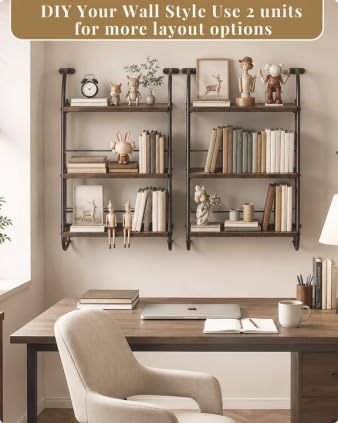 Brown Rustic Wood 3‑Tier Ladder Floating Wall Shelves