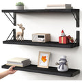 Black Wood Floating Wall Shelves Set of 3
