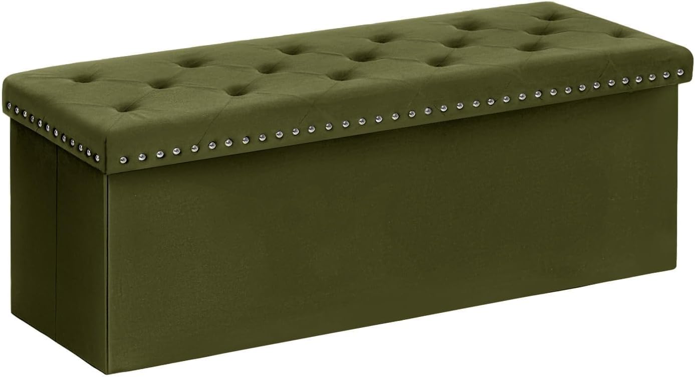 Olive Velvet Tufted Storage Ottoman Bench