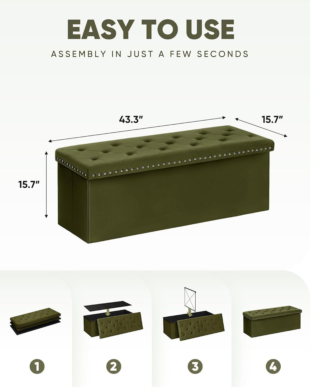 Olive Velvet Tufted Storage Ottoman Bench