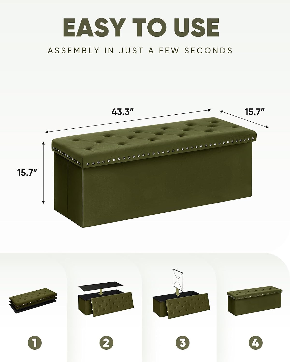 Olive Velvet Tufted Storage Ottoman Bench