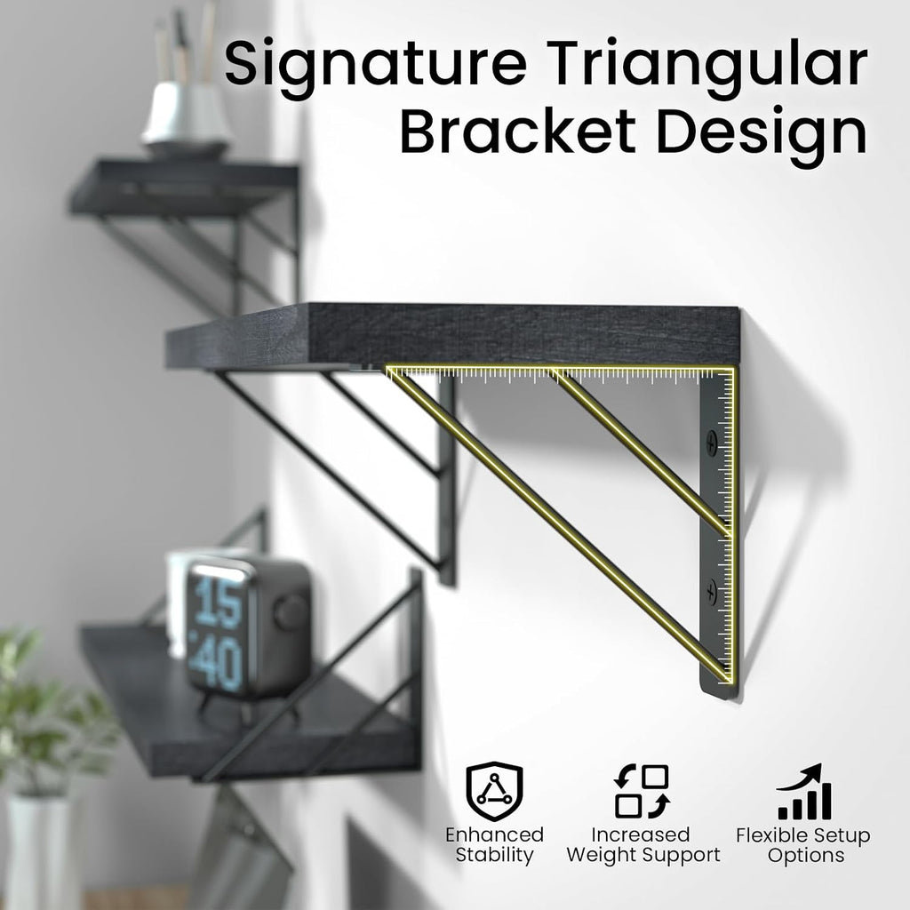 Black Wood Floating Wall Shelves Set of 3