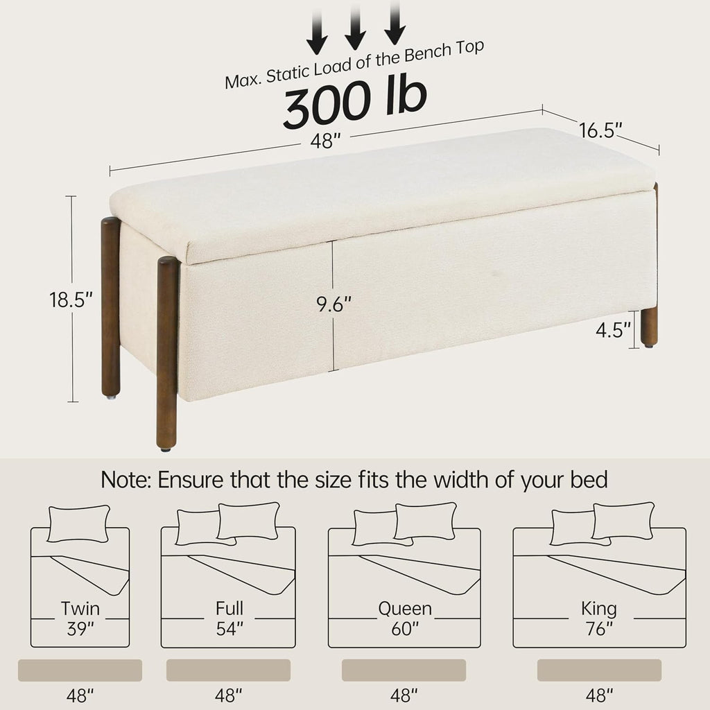 Beige Fabric Upholstered Storage Ottoman Bench