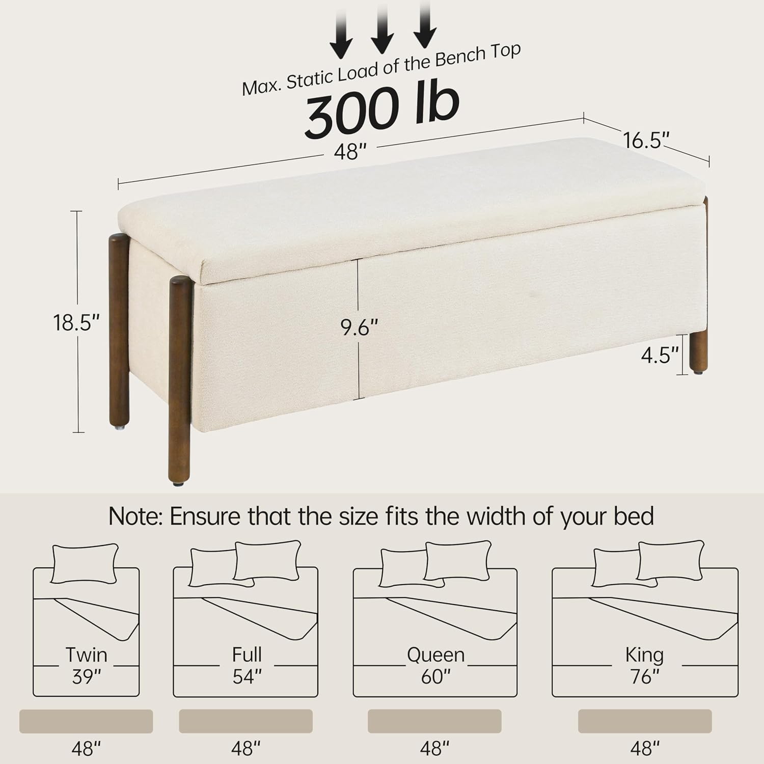 Beige Fabric Upholstered Storage Ottoman Bench
