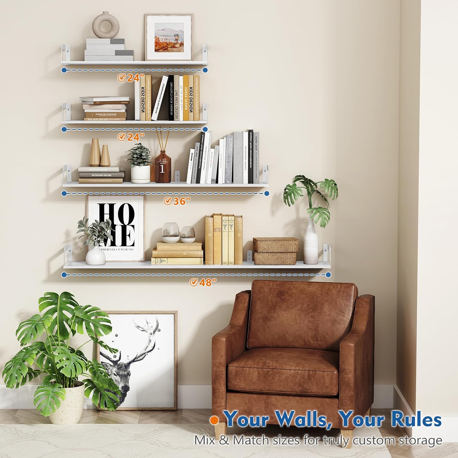 White Kids Floating Wall Bookshelves Set of 3