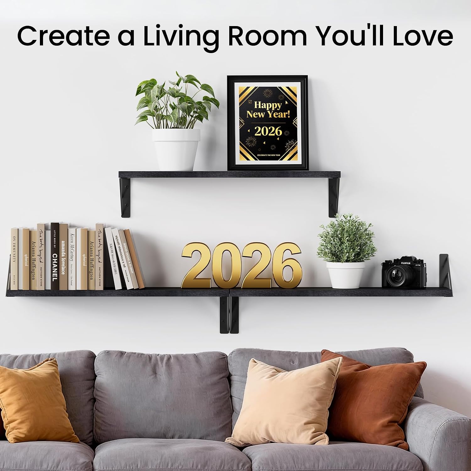 Black Wood Floating Wall Shelves Set of 3