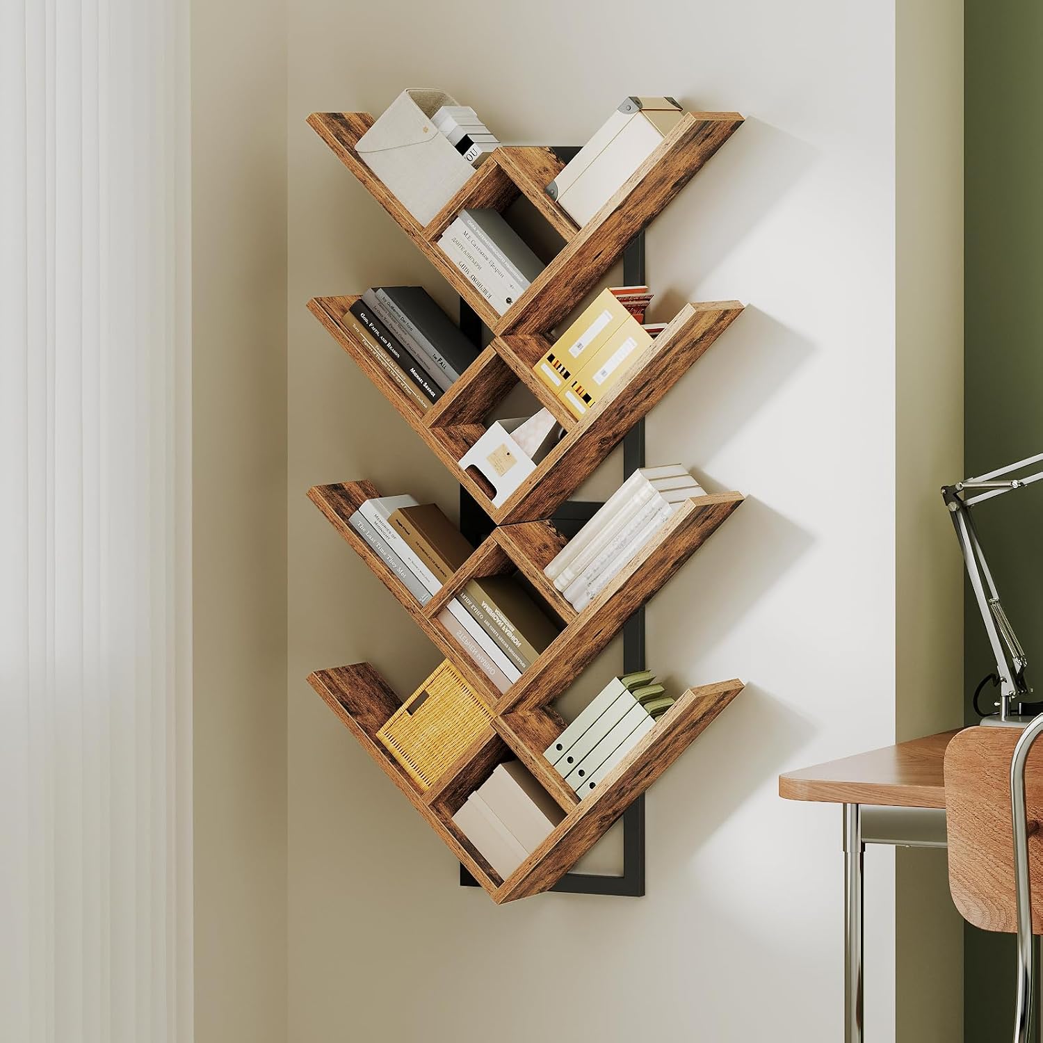 Rustic‑Brown Tree‑Shaped Floating Wall Shelves Set of 2