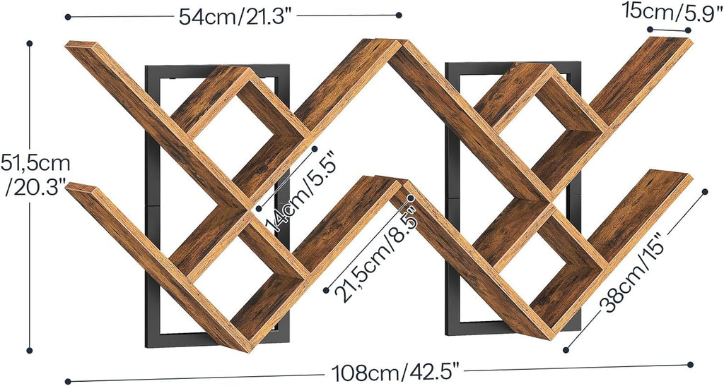 Rustic‑Brown Tree‑Shaped Floating Wall Shelves Set of 2