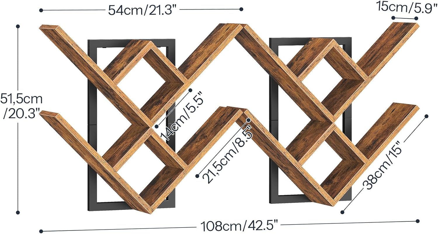 Rustic‑Brown Tree‑Shaped Floating Wall Shelves Set of 2