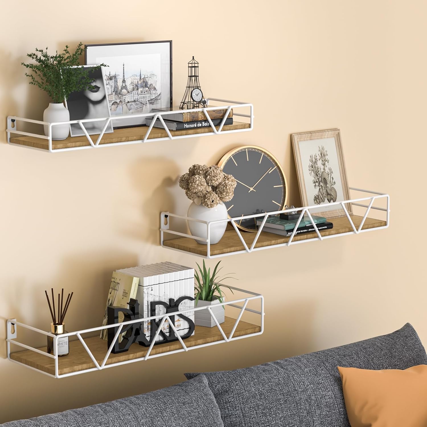 Farmhouse Wood Floating Wall Shelves Set of 3