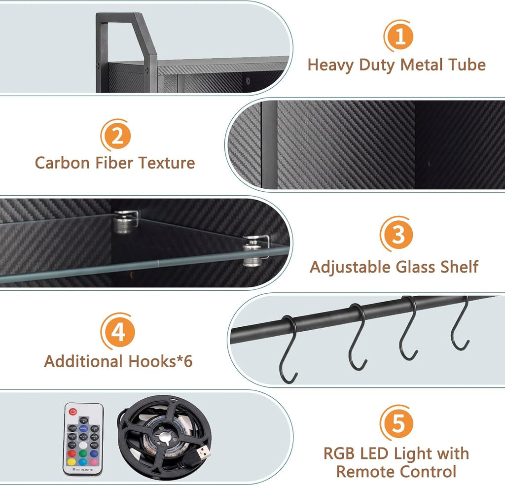 LED Gaming Floating Wall Shelves with Hooks