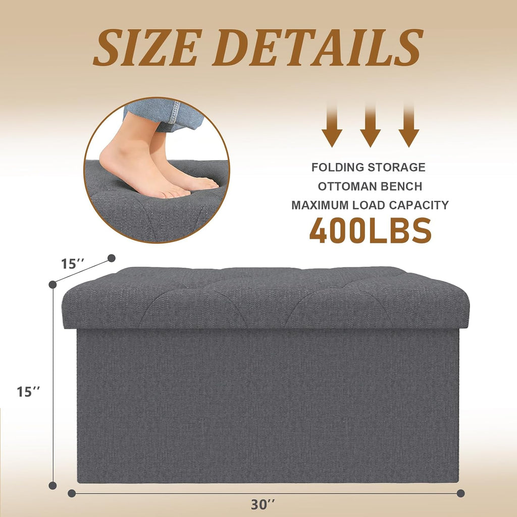 Dark‑Gray Folding Storage Ottoman Bench