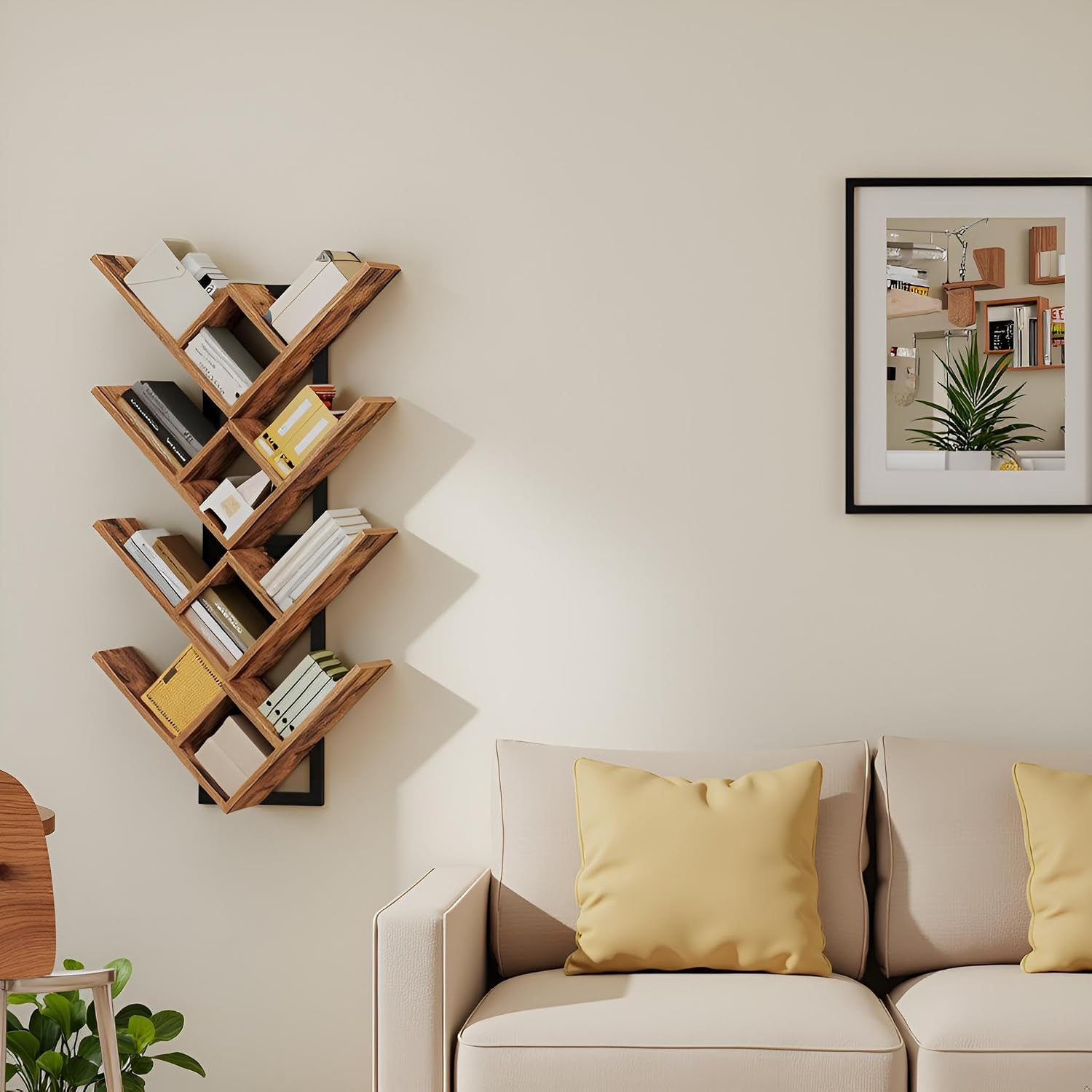 Rustic‑Brown Tree‑Shaped Floating Wall Shelves Set of 2