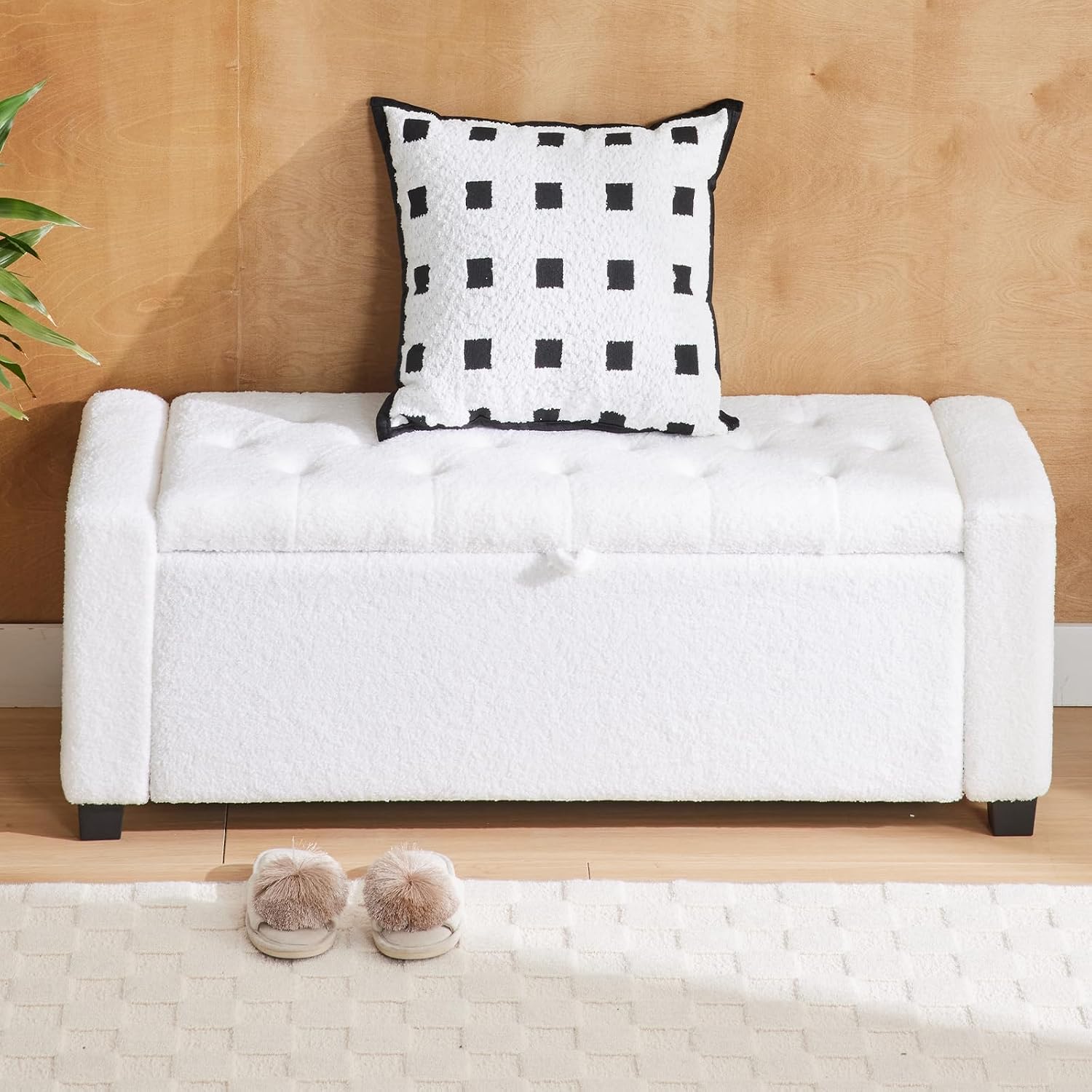 White Teddy Upholstered Storage Ottoman Bench