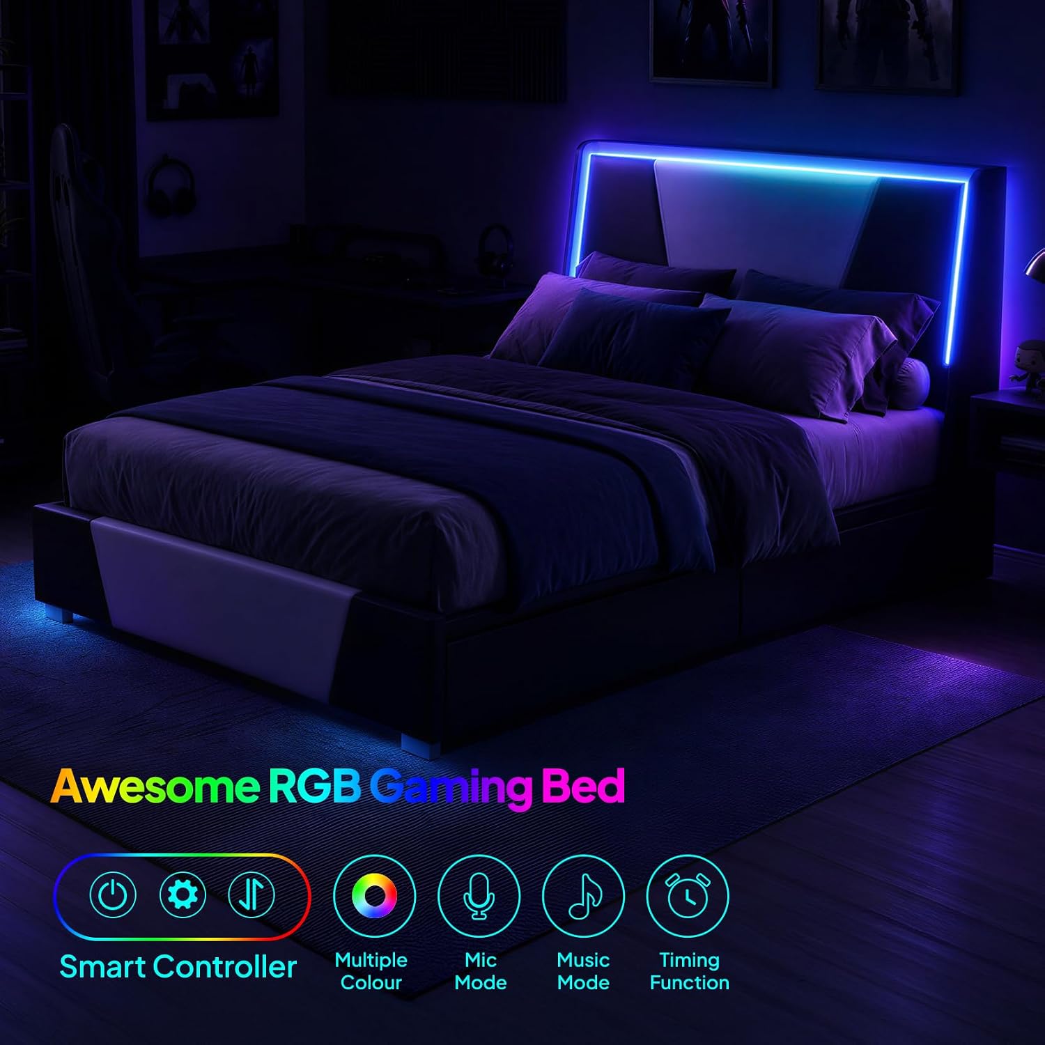 RGB Storage Full Upholstered Bed Frame