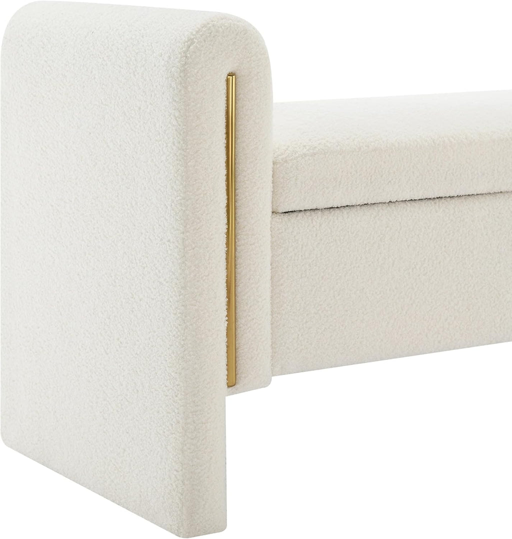 White Teddy Fabric Storage Ottoman Bench