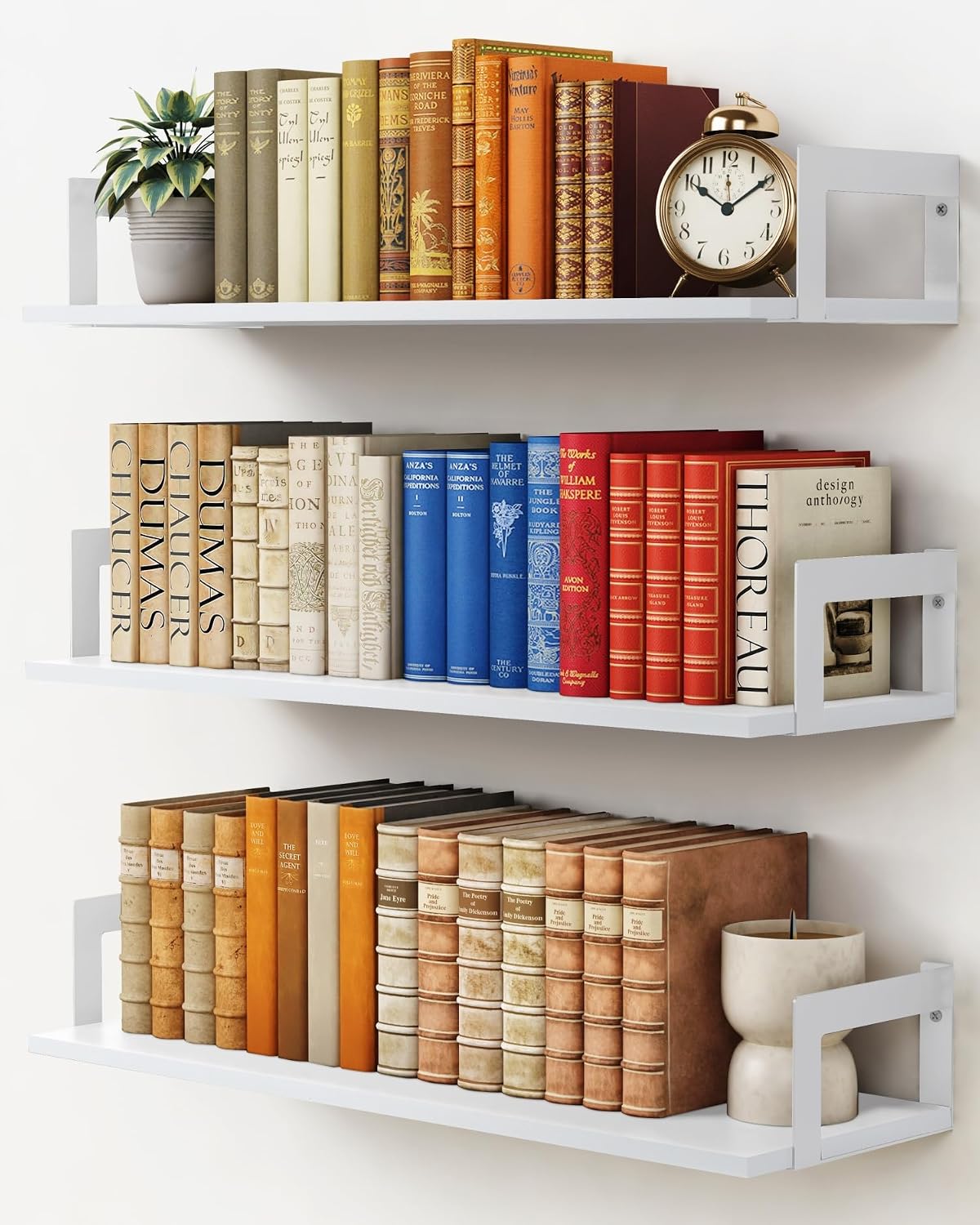 White Kids Floating Wall Bookshelves Set of 3