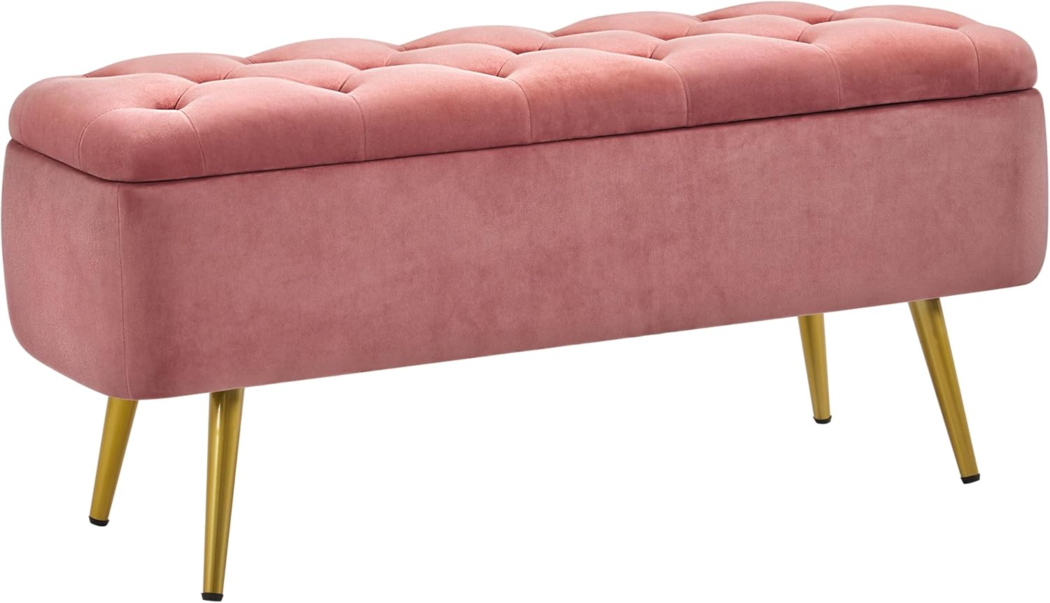 Pink Velvet Tufted Storage Ottoman Bench with Gold Legs