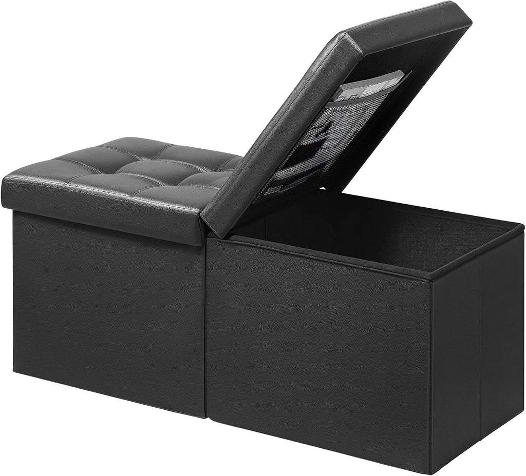 Black Leather Folding Storage Ottoman Bench