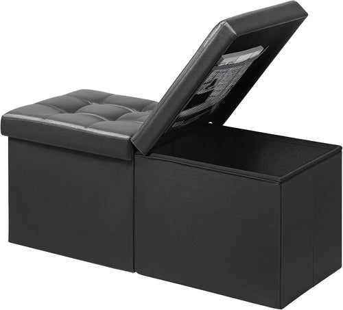 Black Leather Folding Storage Ottoman Bench
