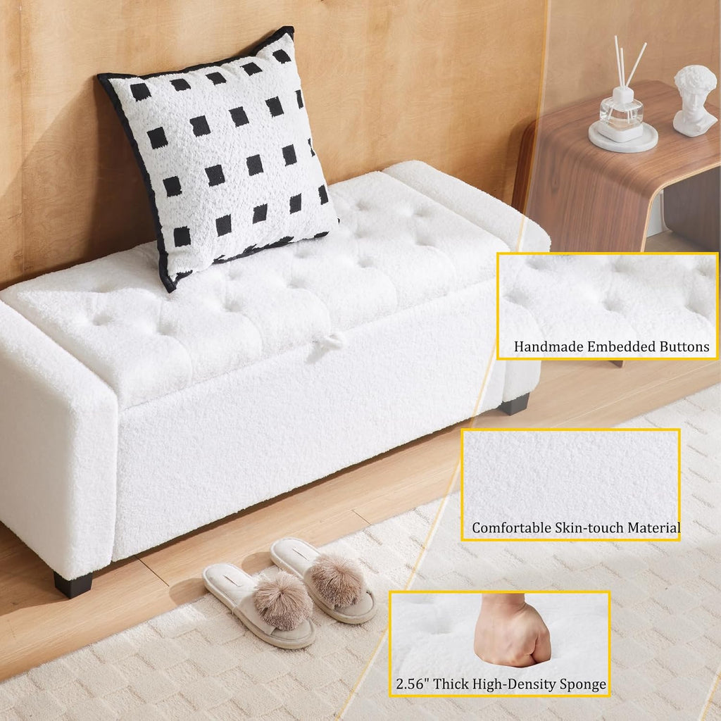 White Teddy Upholstered Storage Ottoman Bench