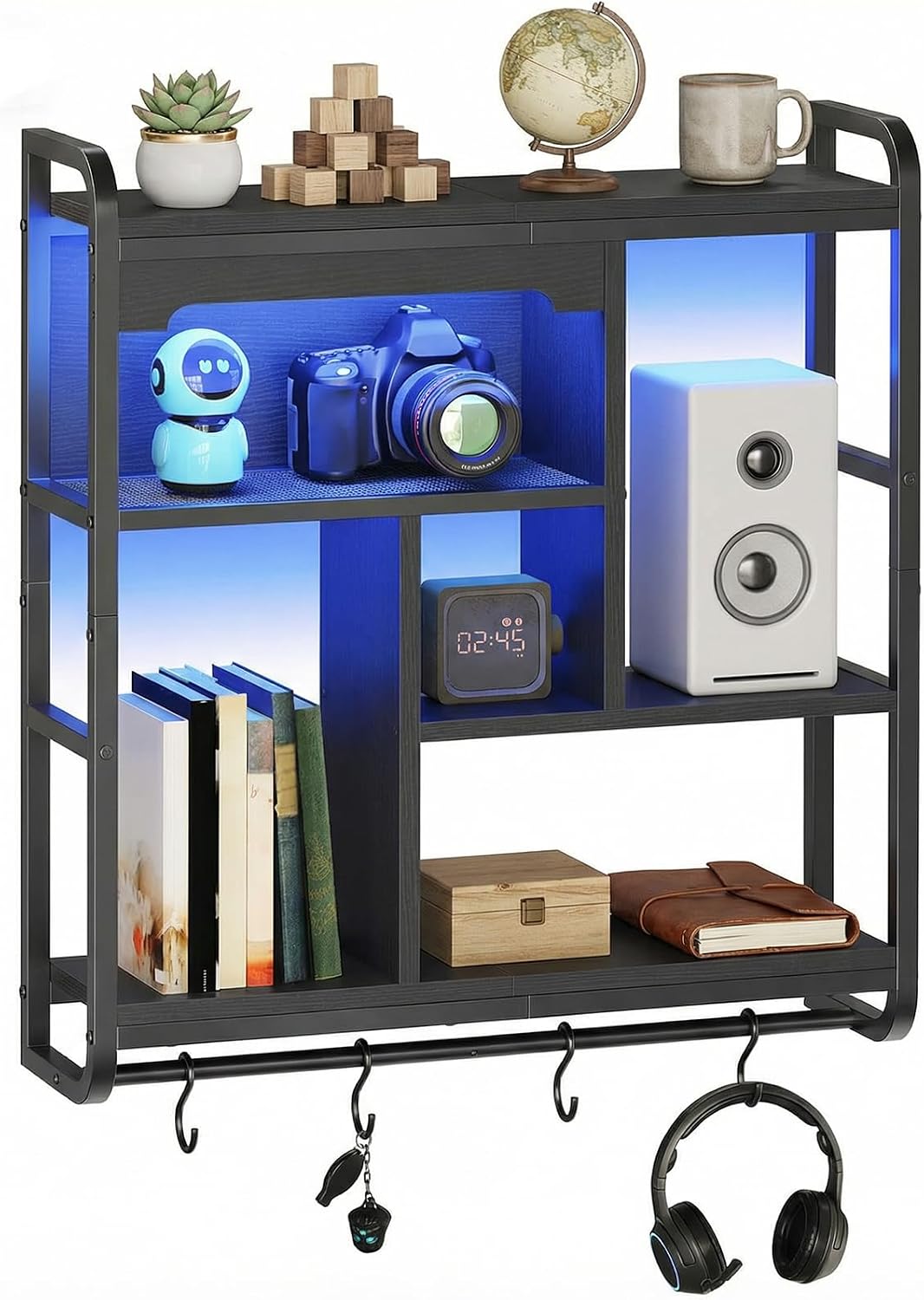 Black LED Arched Gaming Corner Floating Wall Shelves