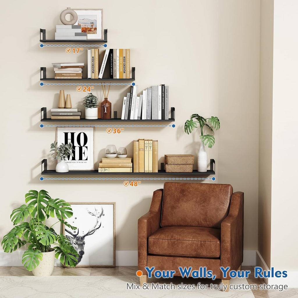 Black Floating Wall Bookshelves Set of 3