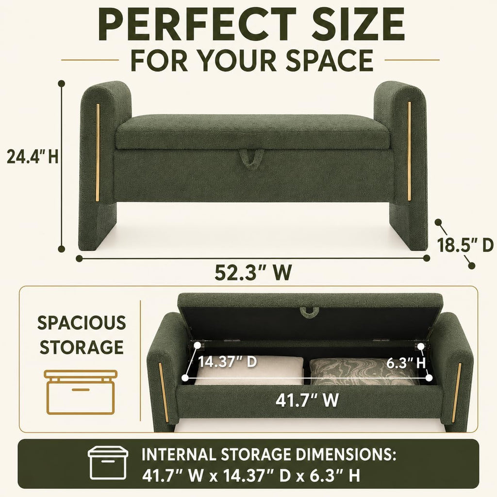 Green Teddy Upholstered Storage Ottoman Bench