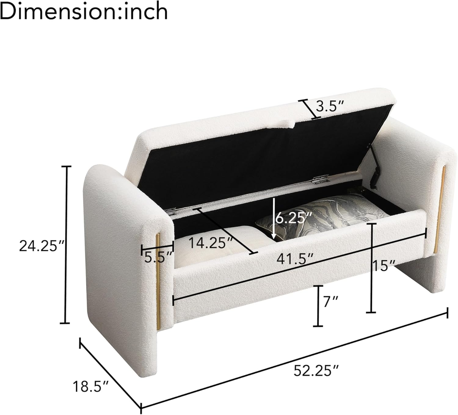White Teddy Fabric Storage Ottoman Bench