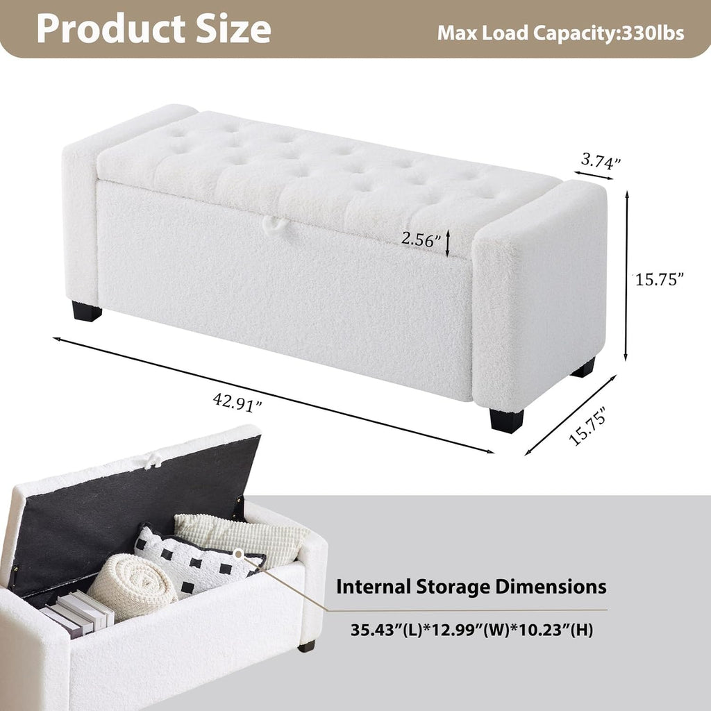 White Teddy Upholstered Storage Ottoman Bench