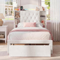 White Velvet LED Storage Twin Bed