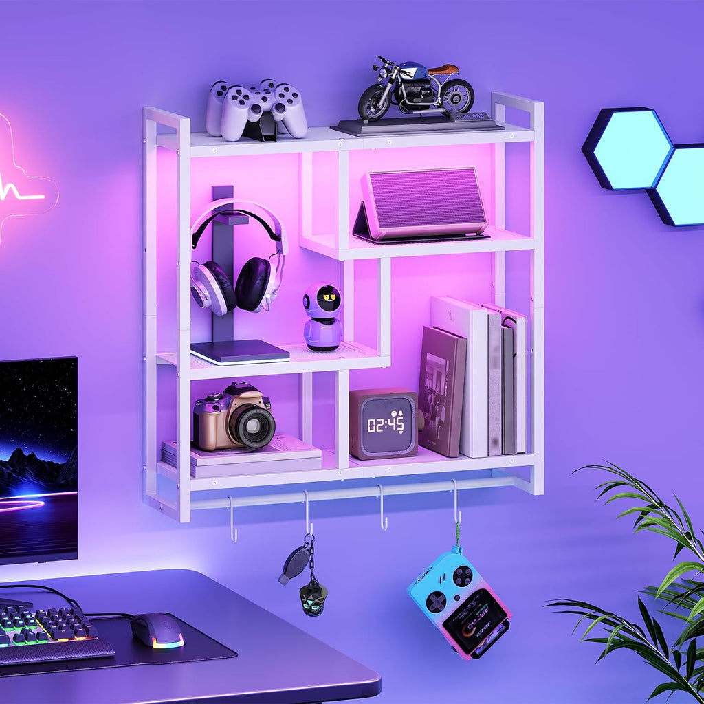White LED Gaming Floating Wall Shelves