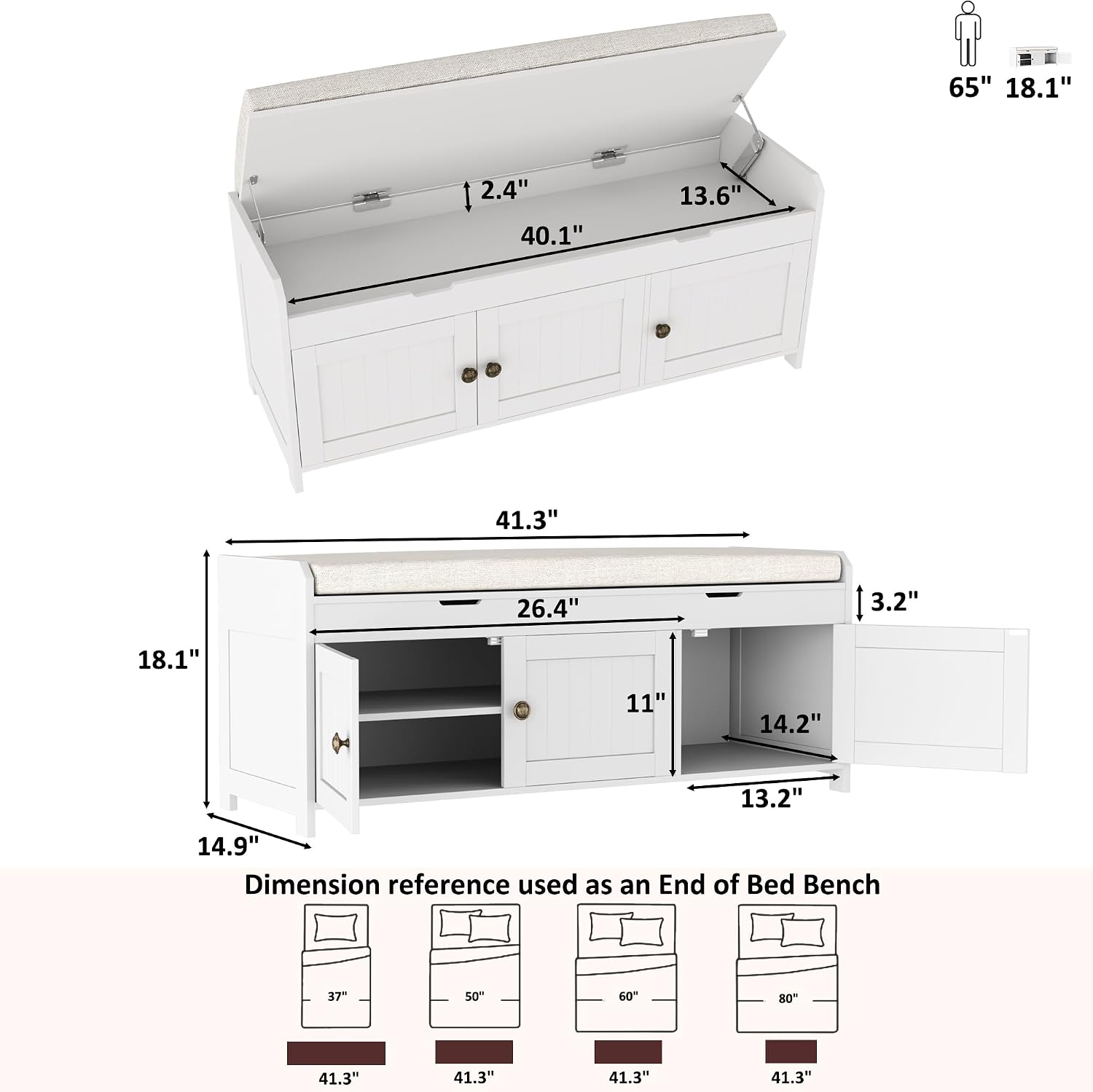 White Lift‑Top Storage Entryway Shoe Bench