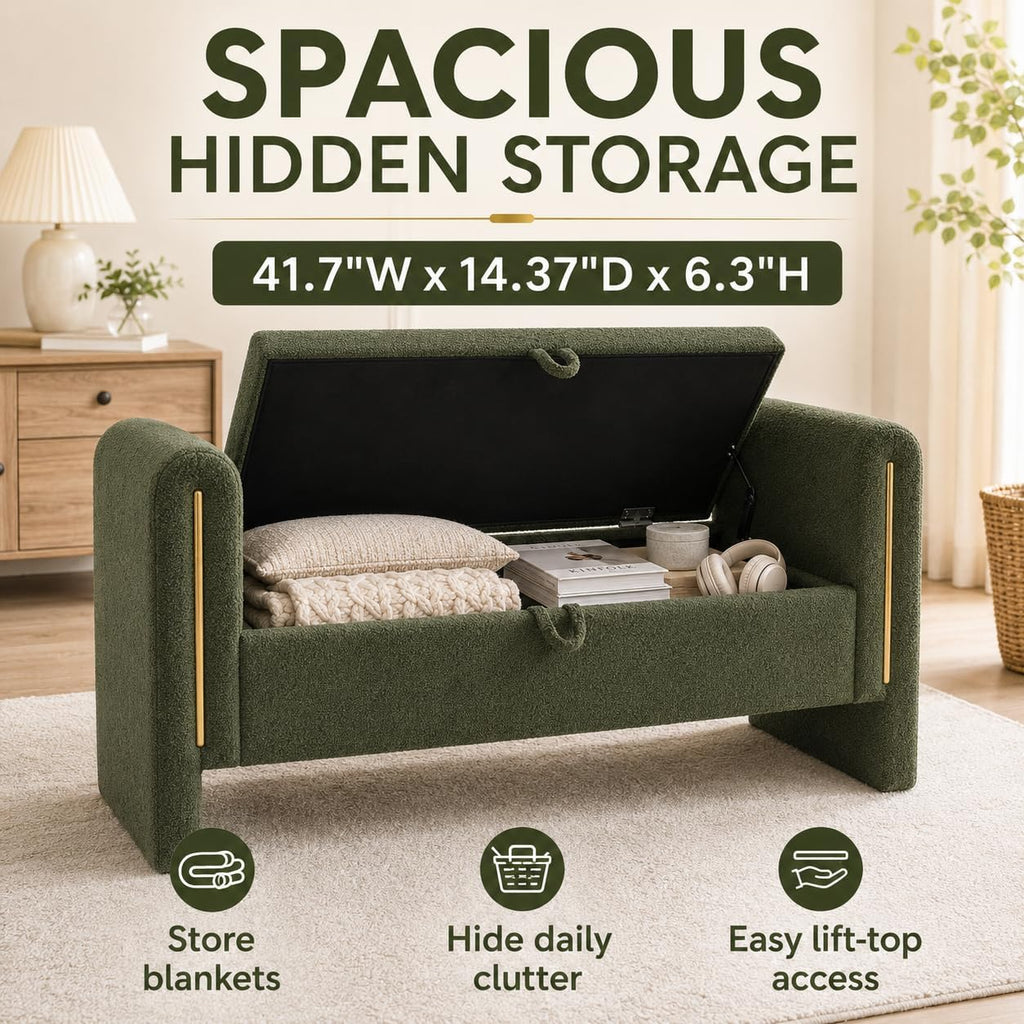 Green Teddy Upholstered Storage Ottoman Bench