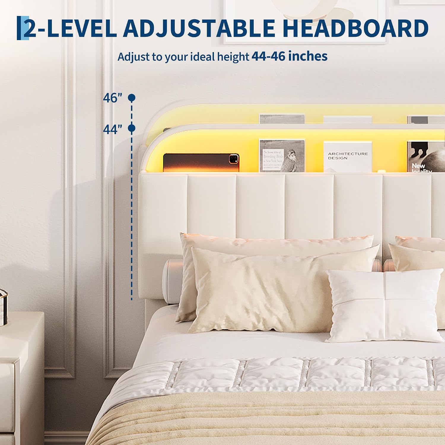 Ivory Velvet LED Storage Twin Bed