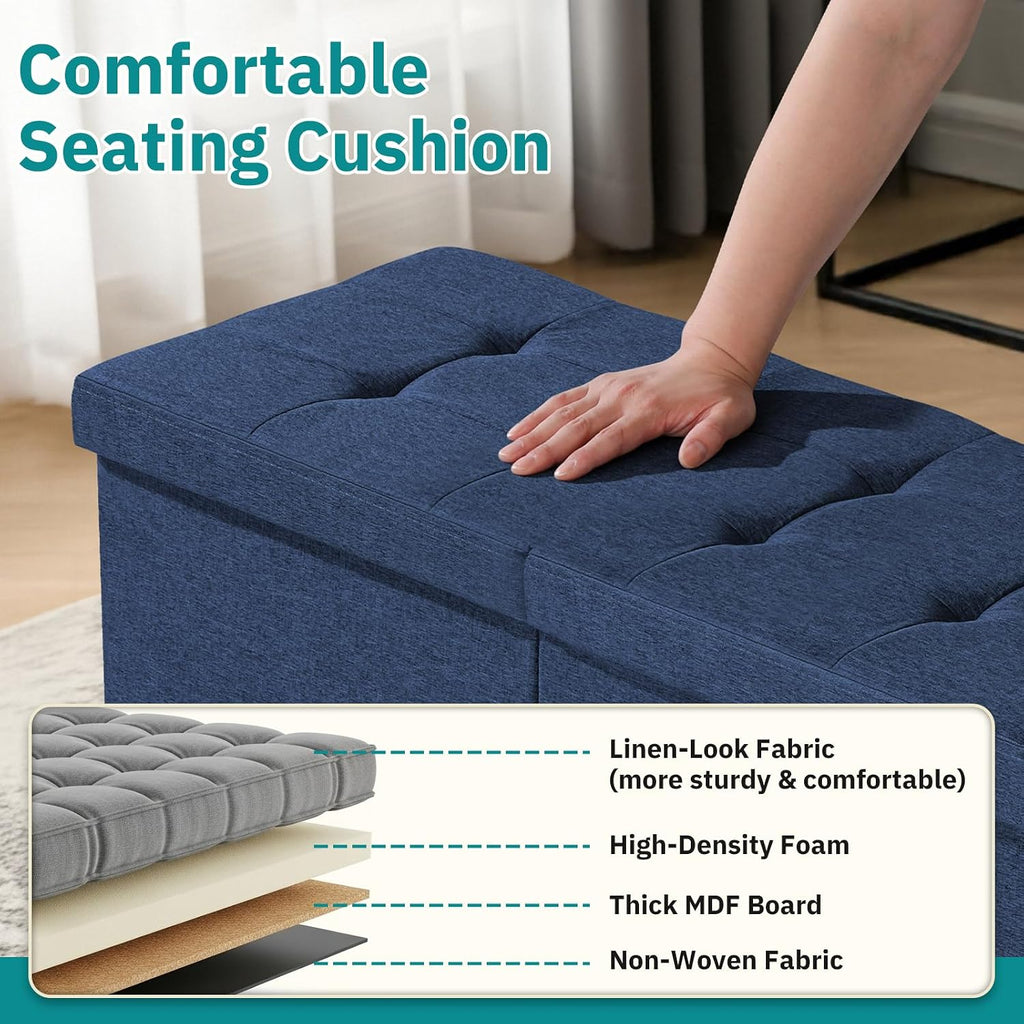 Blue Storage Ottoman Bench