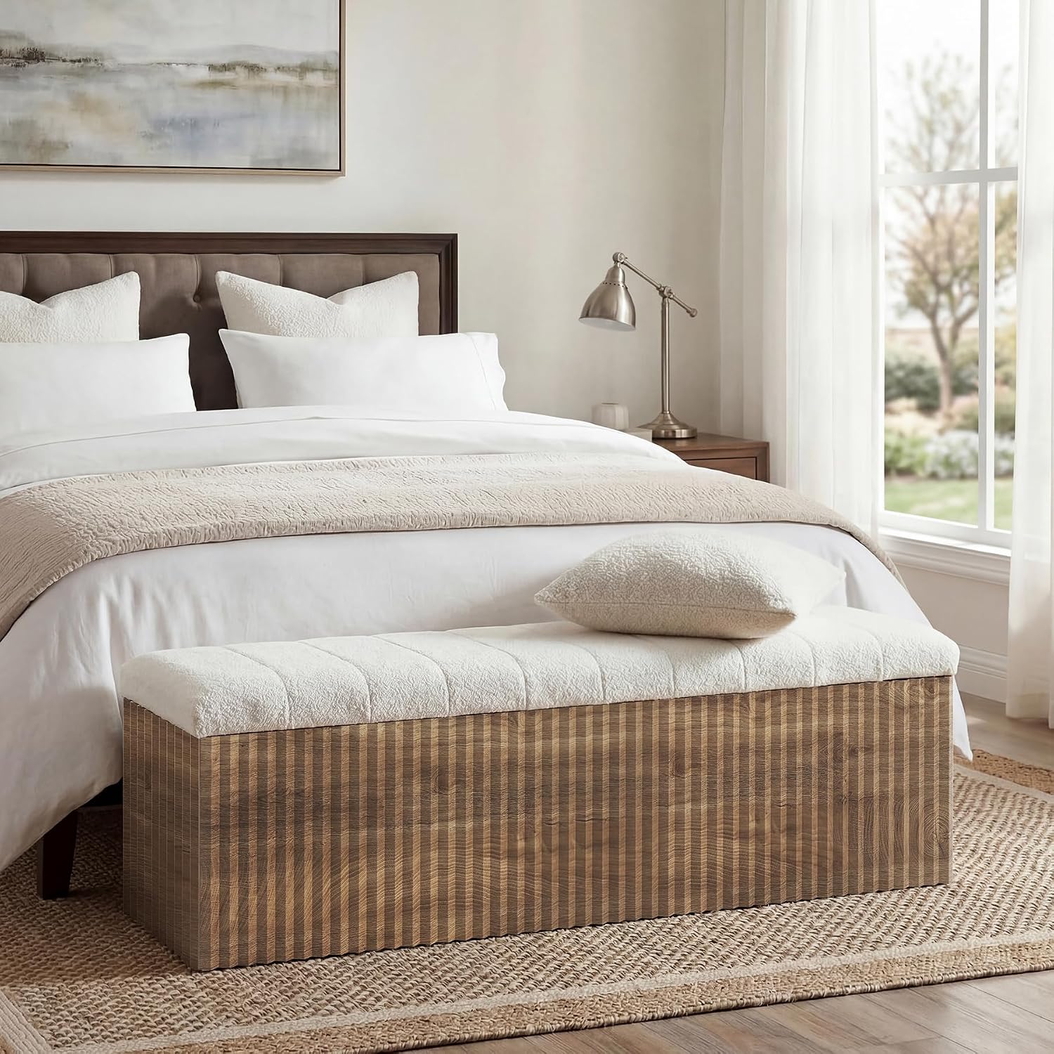 Farmhouse Upholstered Storage Entryway Bench