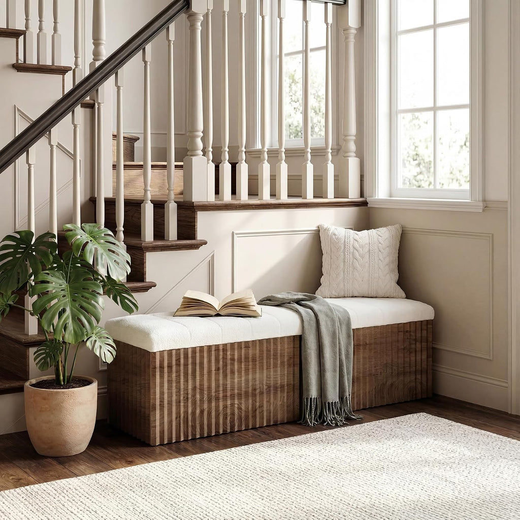 Farmhouse Upholstered Storage Entryway Bench