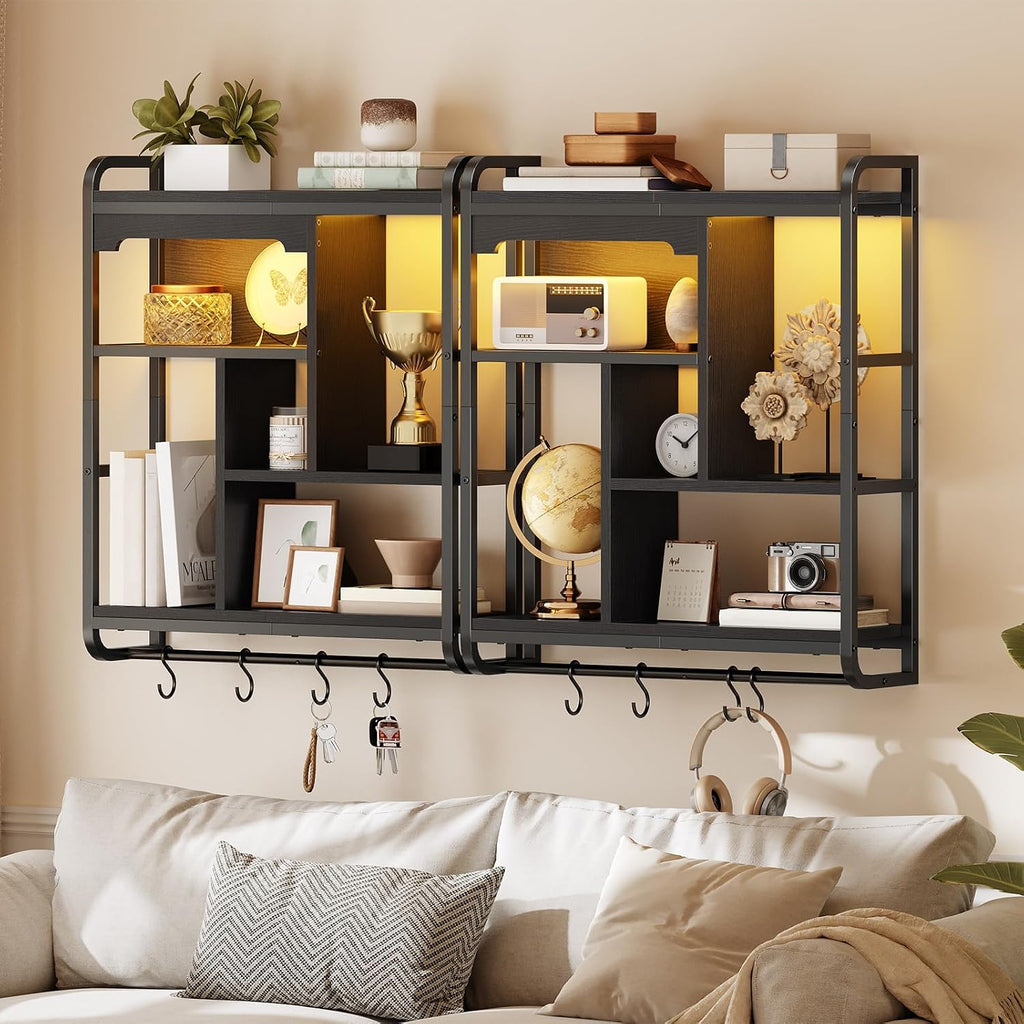 Black LED Arched Gaming Corner Floating Wall Shelves