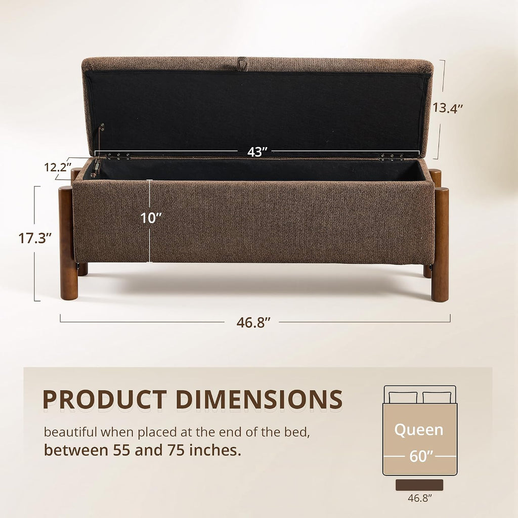 Brown Fabric Storage Ottoman Bench with Walnut Legs