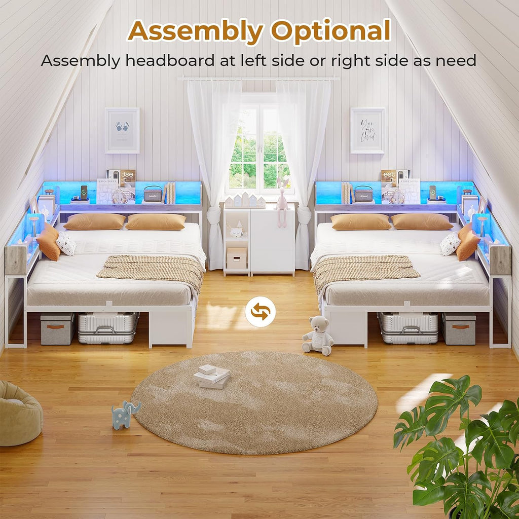 White‑Oak Full Corner Daybed with Drawers & LED Charging Station