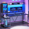 Black Gaming Desk with Hutch, LED Lights & Storage