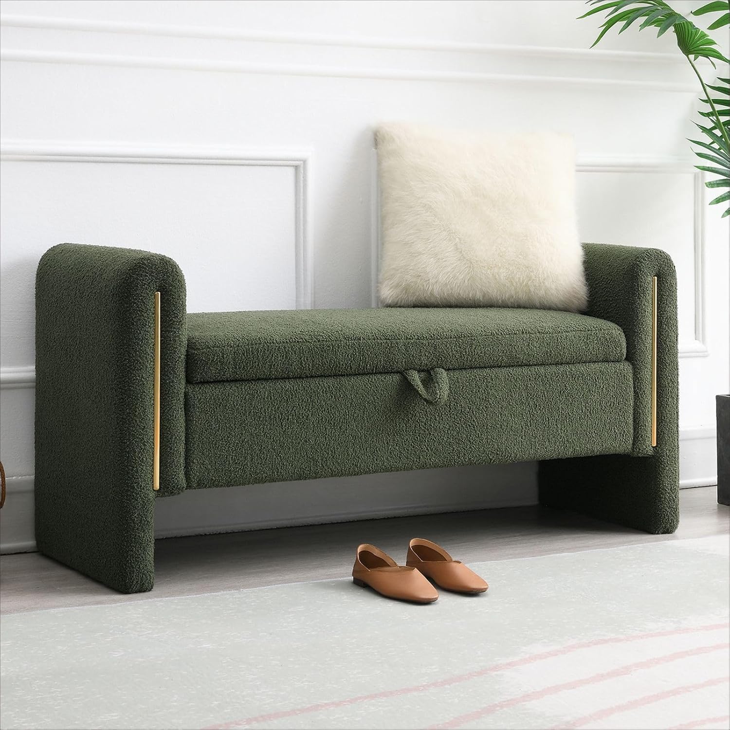 Green Teddy Upholstered Storage Ottoman Bench