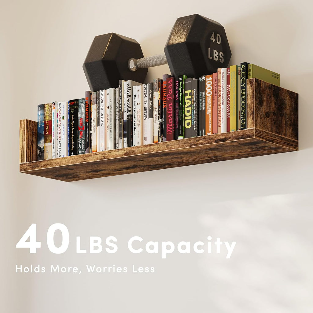 Rustic‑Brown U‑Shaped Floating Wall Bookshelves Set of 3