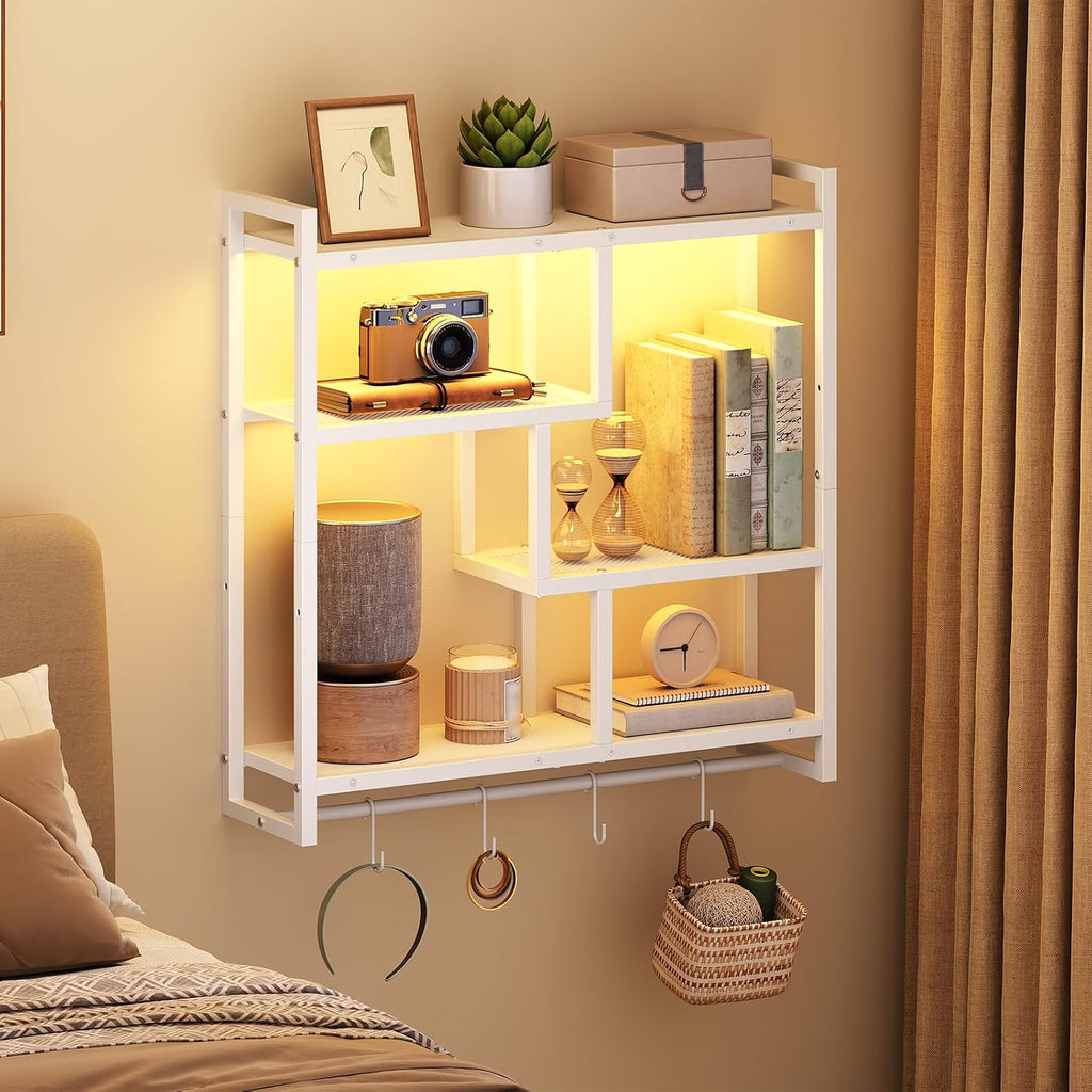 White LED Gaming Floating Wall Shelves