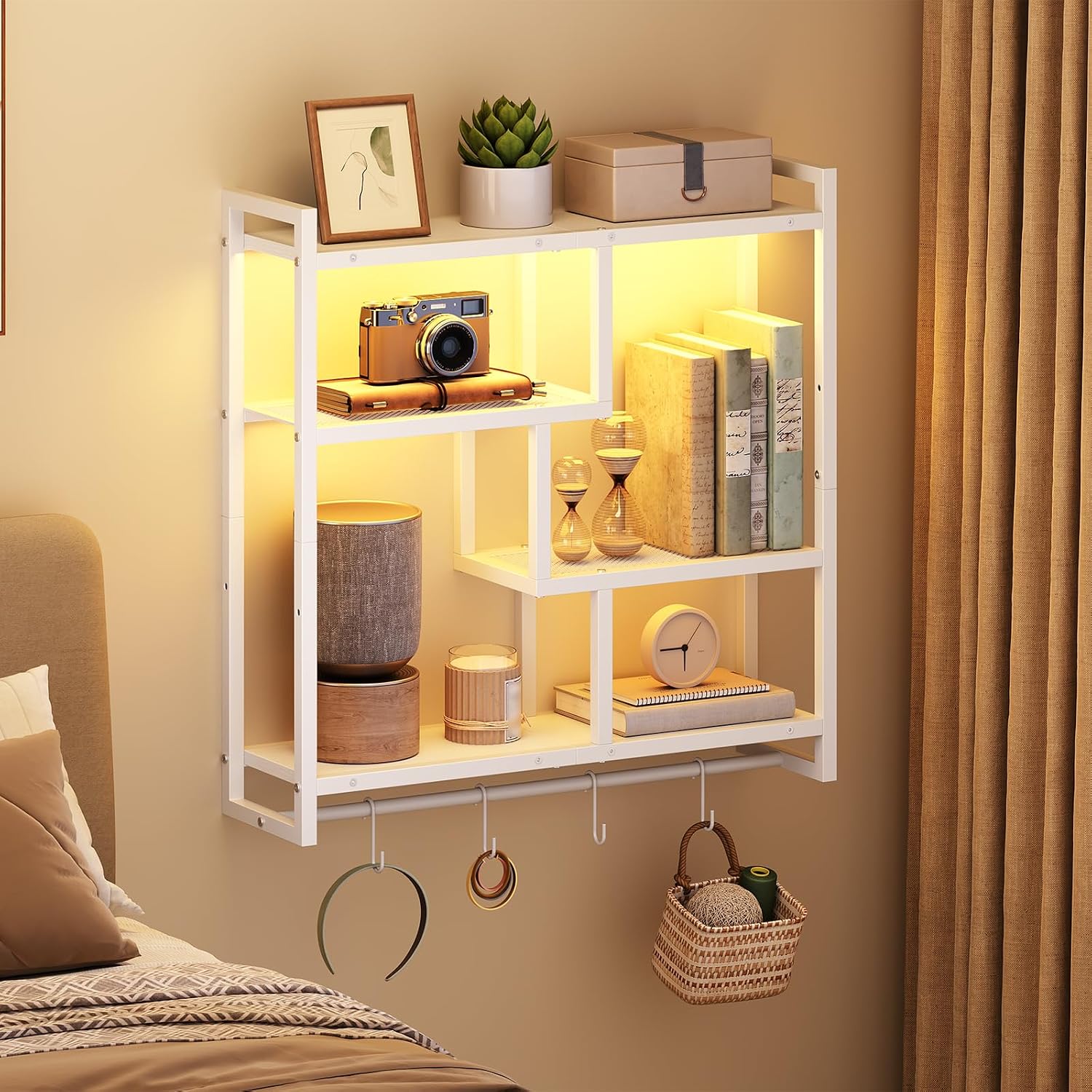 White LED Gaming Floating Wall Shelves