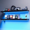 Black RGB LED Wooden Floating Wall Shelves Set of 2