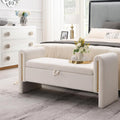 White Teddy Fabric Storage Ottoman Bench