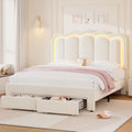 Beige Velvet LED Storage Platform Bed