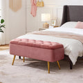 Pink Velvet Tufted Storage Ottoman Bench with Gold Legs